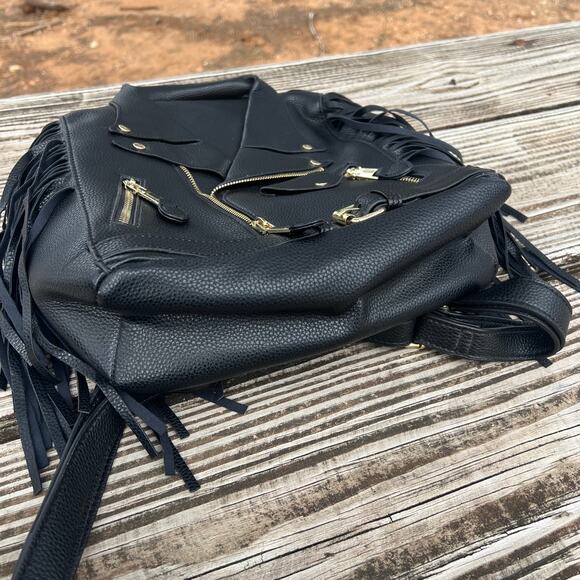 Moto Jacket Backpack Black Faux Leather Fringe Biker Punk Goth Alt Festival Bag main image 7